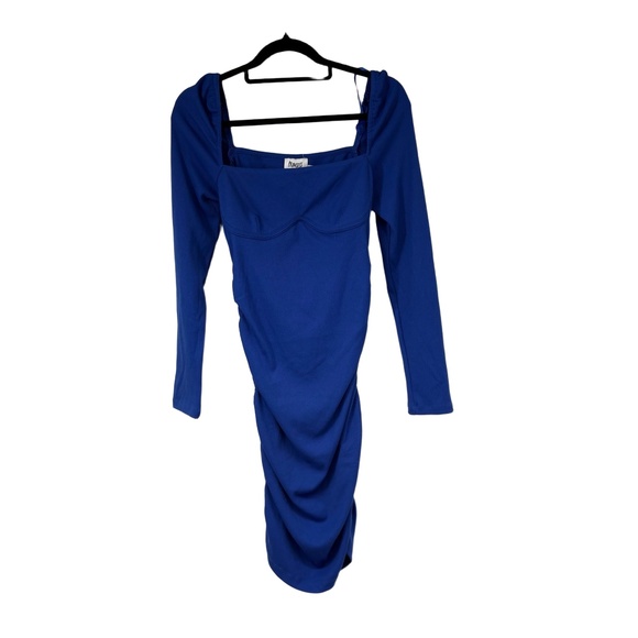 Princess Polly Midi Dress Womens US 8 Royal Blue Bodycon Ruched Square Neck - Picture 1 of 9